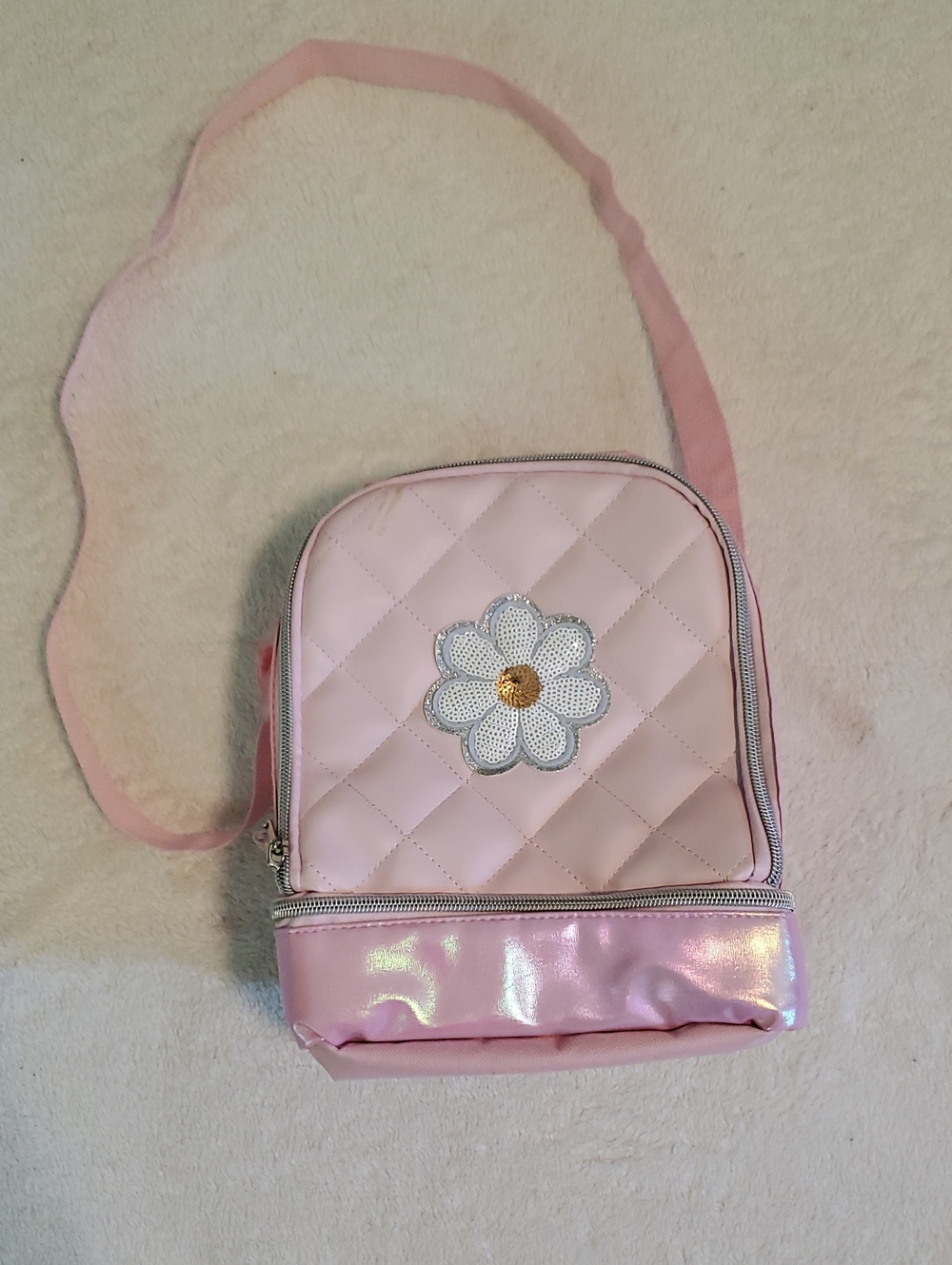 Lunchbox | Pink Quilted Crossbody with Daisy Accent